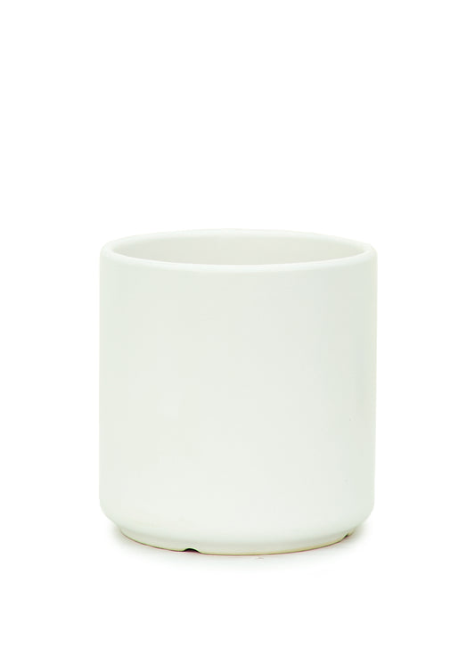 Cylindrical Ceramic Planter, White 7" Wide