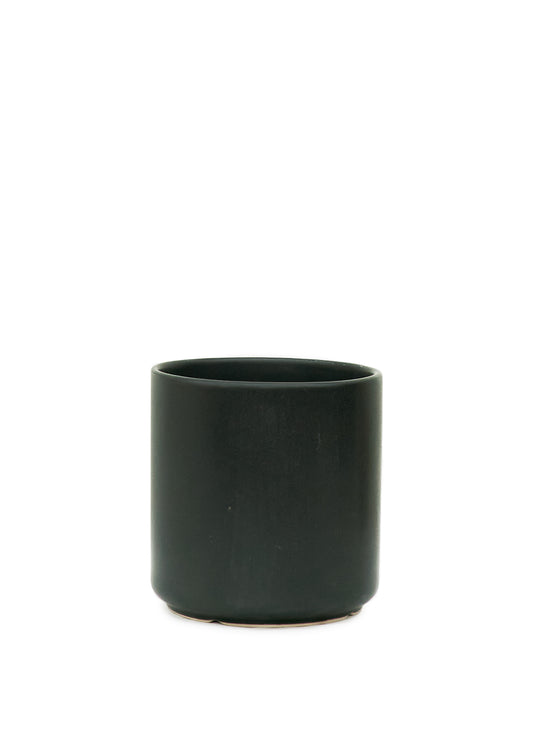 Cylindrical Ceramic Planter, Black 7" Wide